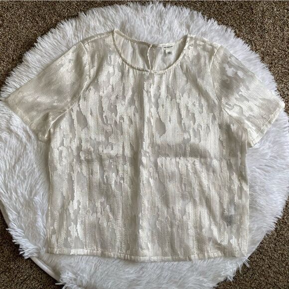 True Religion Lace Sheer Boxy Top White Keyhole Opening Lightweight Women Medium - Picture 1 of 7